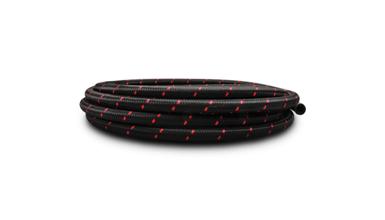 Vibrant 5ft Roll of Black Red Nylon Braided Flex Hose; AN Size: -8AN, Hose ID 0.44" - 11988R