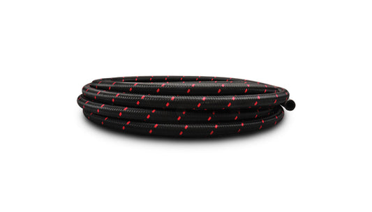 Vibrant 5ft Roll of Black Red Nylon Braided Flex Hose; AN Size: -6AN; Hose ID 0.34" - 11986R